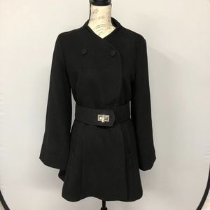 Super Trash Women Ruffled Sleeve Belted Trench Coat Jacket Size 36 Black M056 16